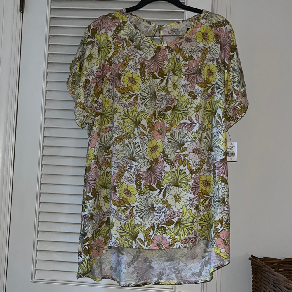 NWT LOFT Outlet pink & yellow floral blouse size XL